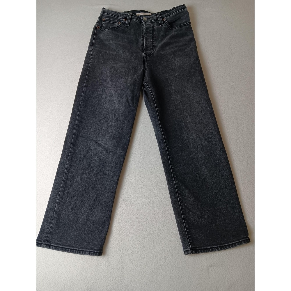 Levis Ribcage Straight Ankle Jeans Womens 29 Gray Charcoal High Rise Stretch‎